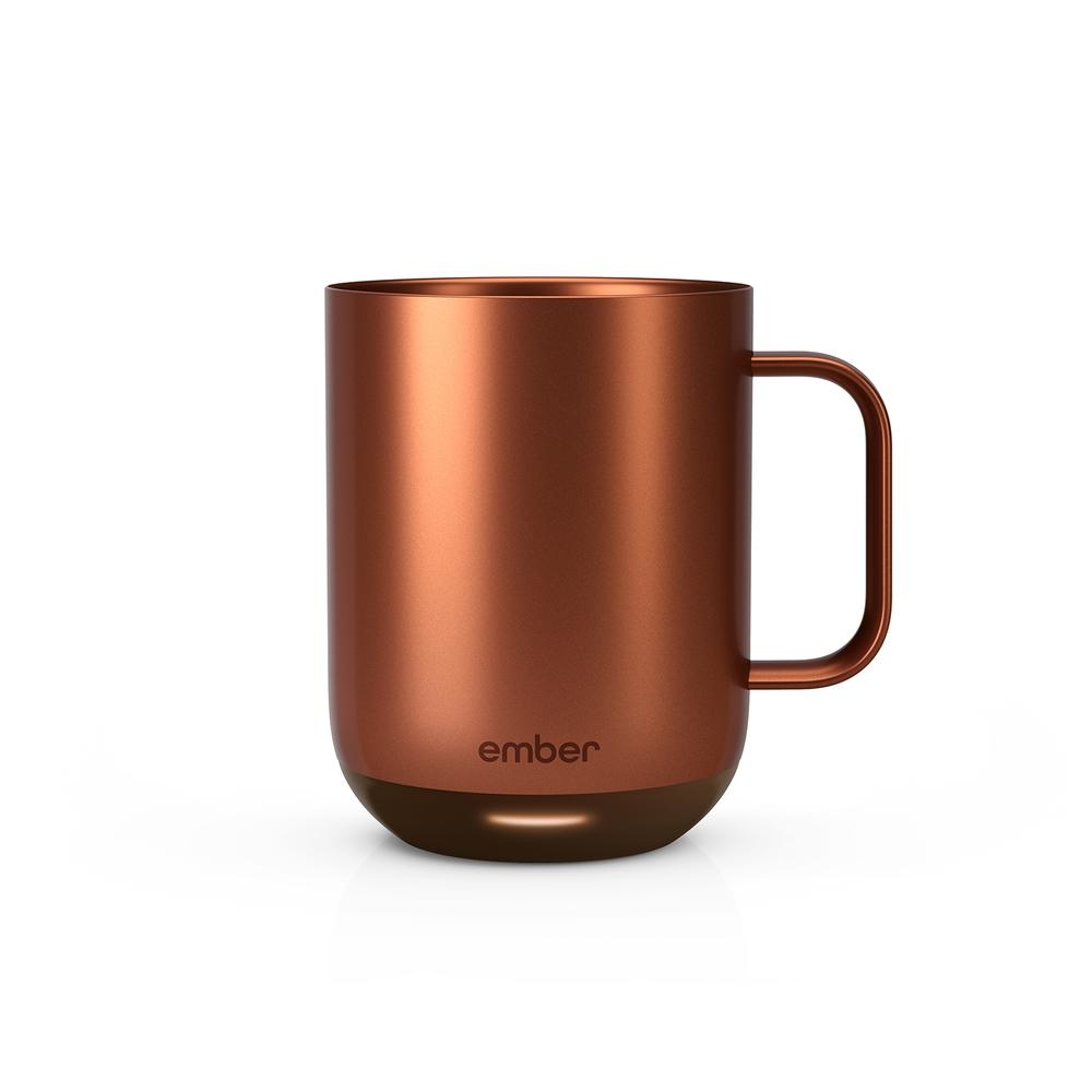 A photo of a copper-colored mug by Ember brand.